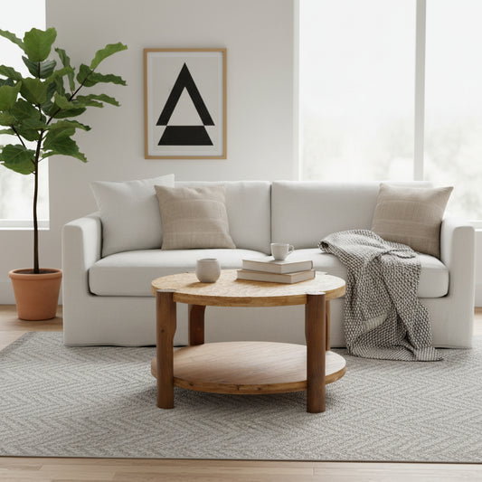 2-Tier Round Coffee Table with Storage Shelf