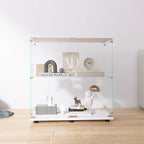 Two-door Glass Display Cabinet 2 Shelves with Door, Floor Standing Curio Bookshelf for Living Room Bedroom Office