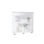 Vitrine en verre à deux portes avec 2 étagères, présentoir sur pied, 31,69L x 35,35H