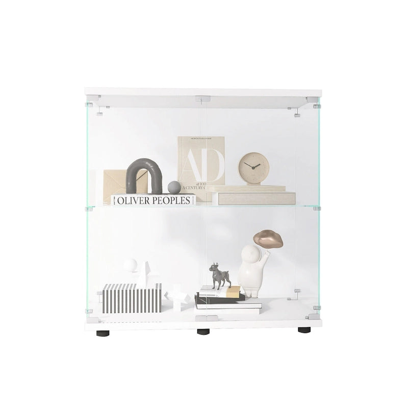 Vitrine en verre à deux portes avec 2 étagères, présentoir sur pied, 31,69L x 35,35H