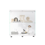 Vitrine en verre à deux portes avec 2 étagères, présentoir sur pied, 31,69L x 35,35H