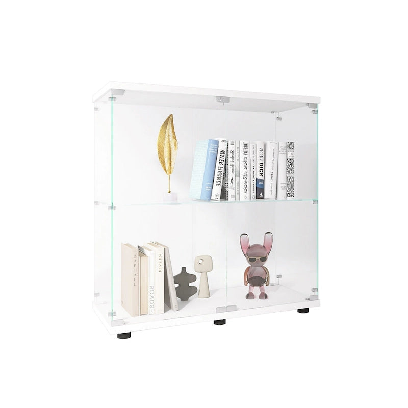 Vitrine en verre à deux portes avec 2 étagères, présentoir sur pied, 31,69L x 35,35H