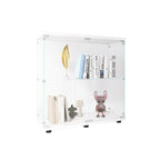 Vitrine en verre à deux portes avec 2 étagères, présentoir sur pied, 31,69L x 35,35H