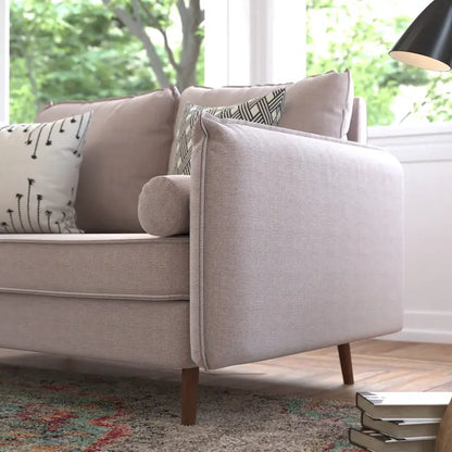 Compact Faux Linen Upholstered Loveseat with Wooden Legs