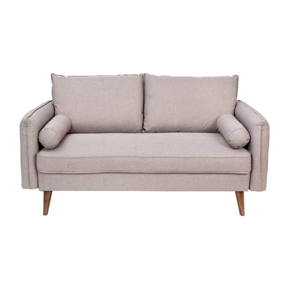 Compact Faux Linen Upholstered Loveseat with Wooden Legs
