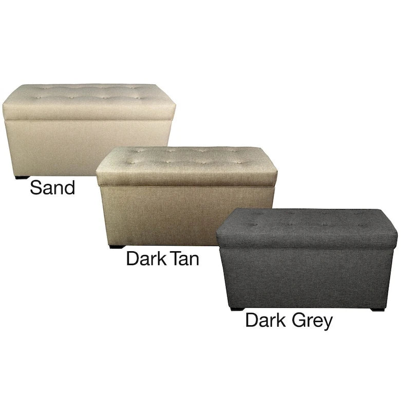 Banc de rangement capitonné à 8 boutons, finition espresso, beige/gris/marron