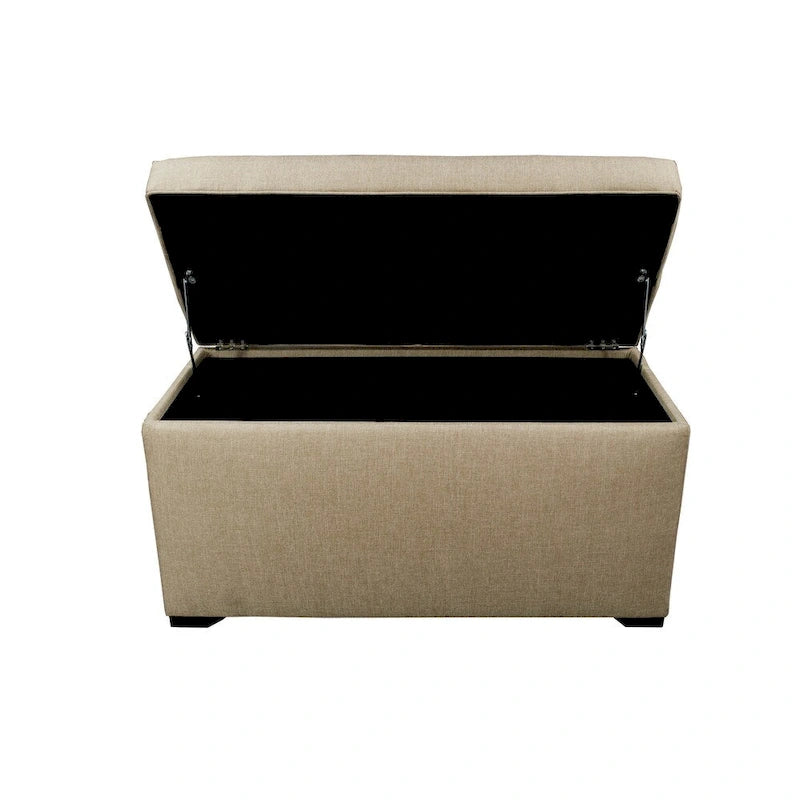 Banc de rangement capitonné à 8 boutons, finition espresso, beige/gris/marron