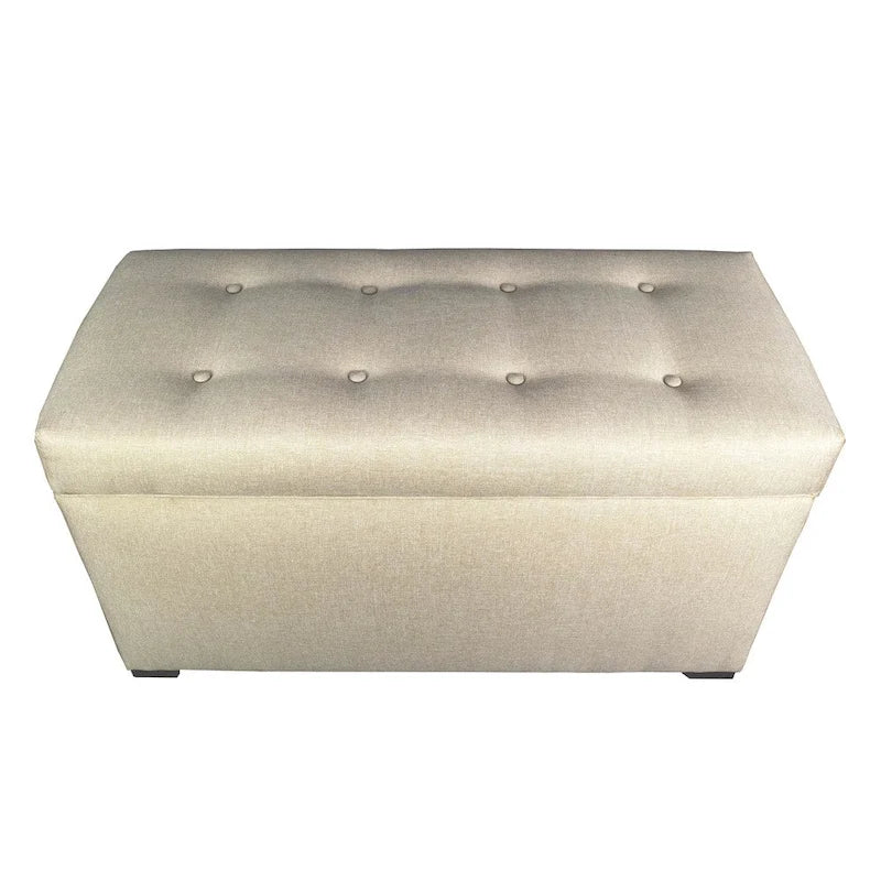 Banc de rangement capitonné à 8 boutons, finition espresso, beige/gris/marron