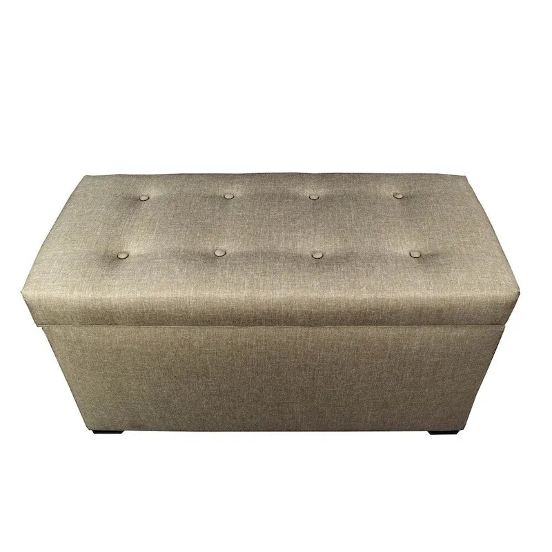 Banc de rangement capitonné à 8 boutons, finition espresso, beige/gris/marron