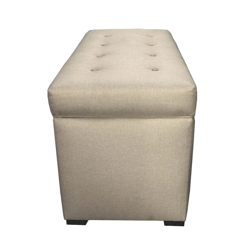 Banc de rangement capitonné à 8 boutons, finition espresso, beige/gris/marron