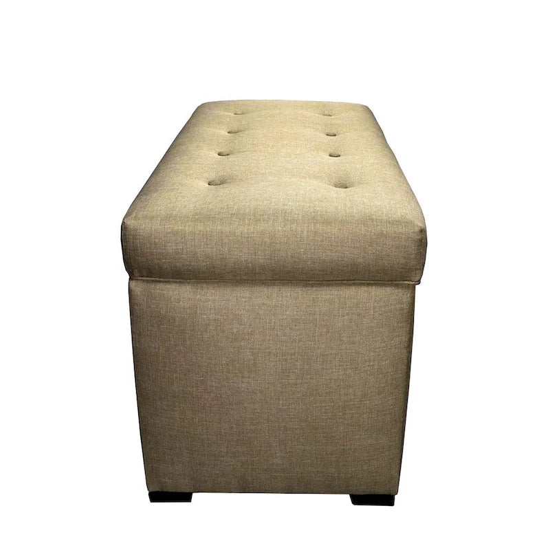 Banc de rangement capitonné à 8 boutons, finition espresso, beige/gris/marron