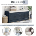 Banc de rangement pour entrée avec coussin amovible, 4 portes et étagères réglables