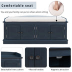 Banc de rangement pour entrée avec coussin amovible, 4 portes et étagères réglables