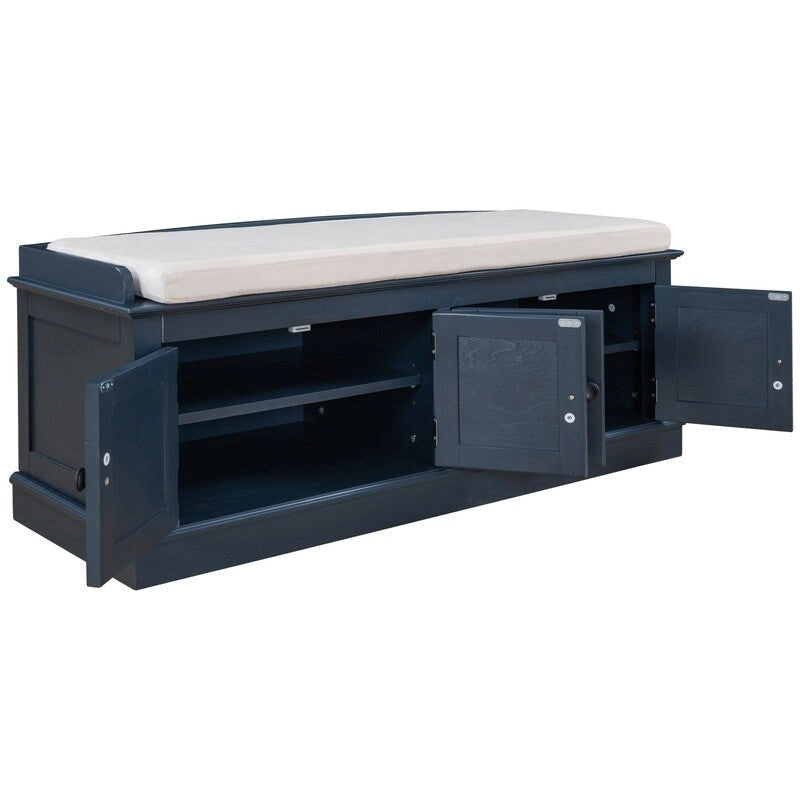 Banc de rangement pour entrée avec coussin amovible, 4 portes et étagères réglables
