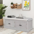 Banc de rangement pour entrée avec coussin amovible, 4 portes et étagères réglables