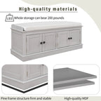 Banc de rangement pour entrée avec coussin amovible, 4 portes et étagères réglables