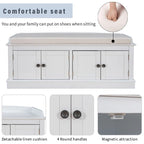 Banc de rangement pour entrée avec coussin amovible, 4 portes et étagères réglables