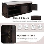 Banc de rangement pour entrée avec coussin amovible, 4 portes et étagères réglables