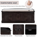 Banc de rangement pour entrée avec coussin amovible, 4 portes et étagères réglables