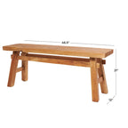 Banc artisanal en bois recyclé vieilli avec pieds en tréteaux, marron, 119x36x48 cm
