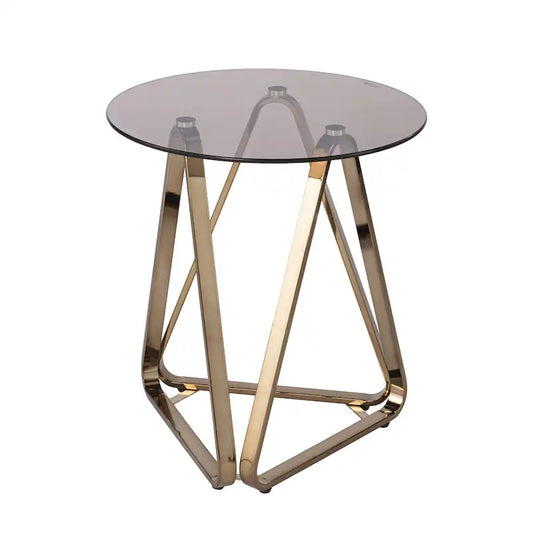 24  Champagne Glass And Iron Round End Table - 22x22x24.25