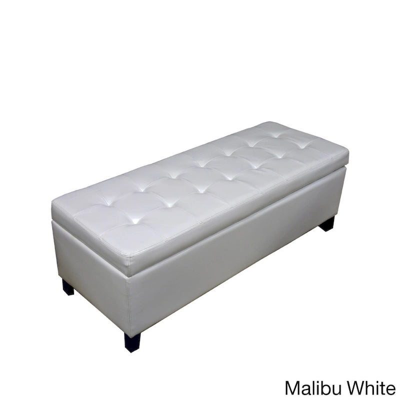 Banc de rangement en similicuir capitonné avec cadre en chêne, 50L x 20l x 17H