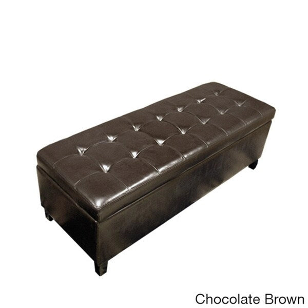 Banc de rangement en similicuir capitonné avec cadre en chêne, 50L x 20l x 17H