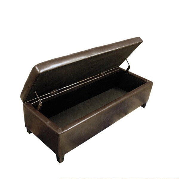 Banc de rangement en similicuir capitonné avec cadre en chêne, 50L x 20l x 17H