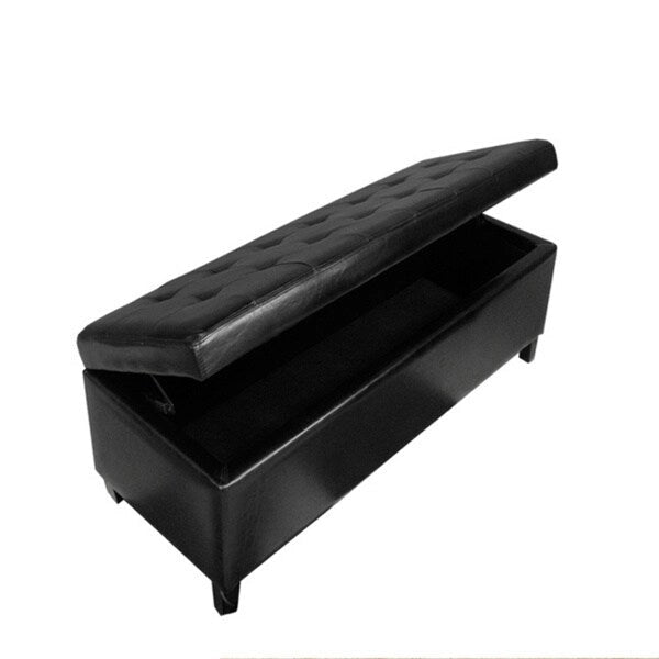 Banc de rangement en similicuir capitonné avec cadre en chêne, 50L x 20l x 17H
