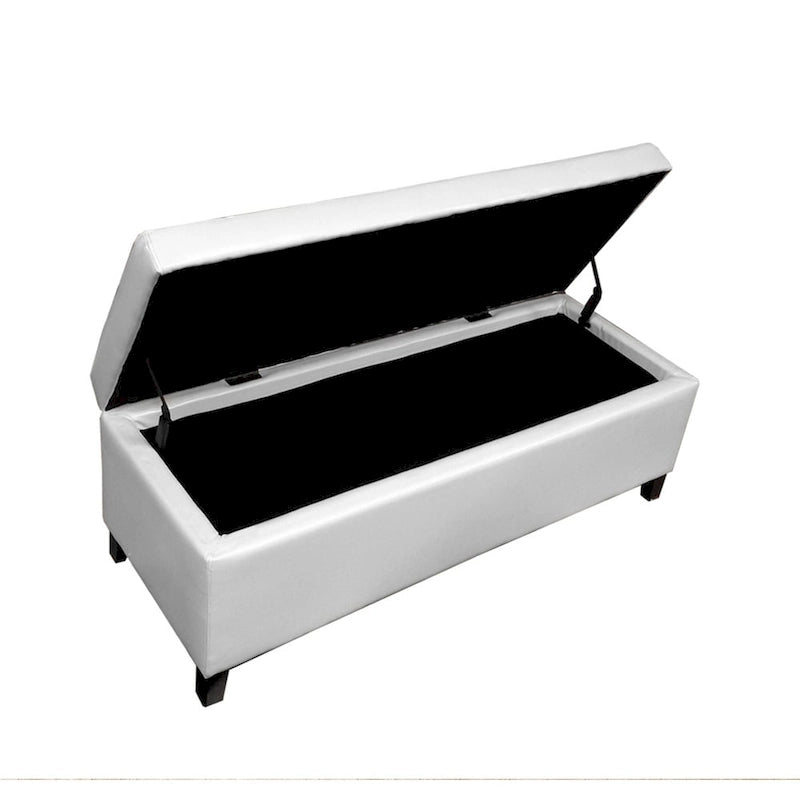 Banc de rangement en similicuir capitonné avec cadre en chêne, 50L x 20l x 17H