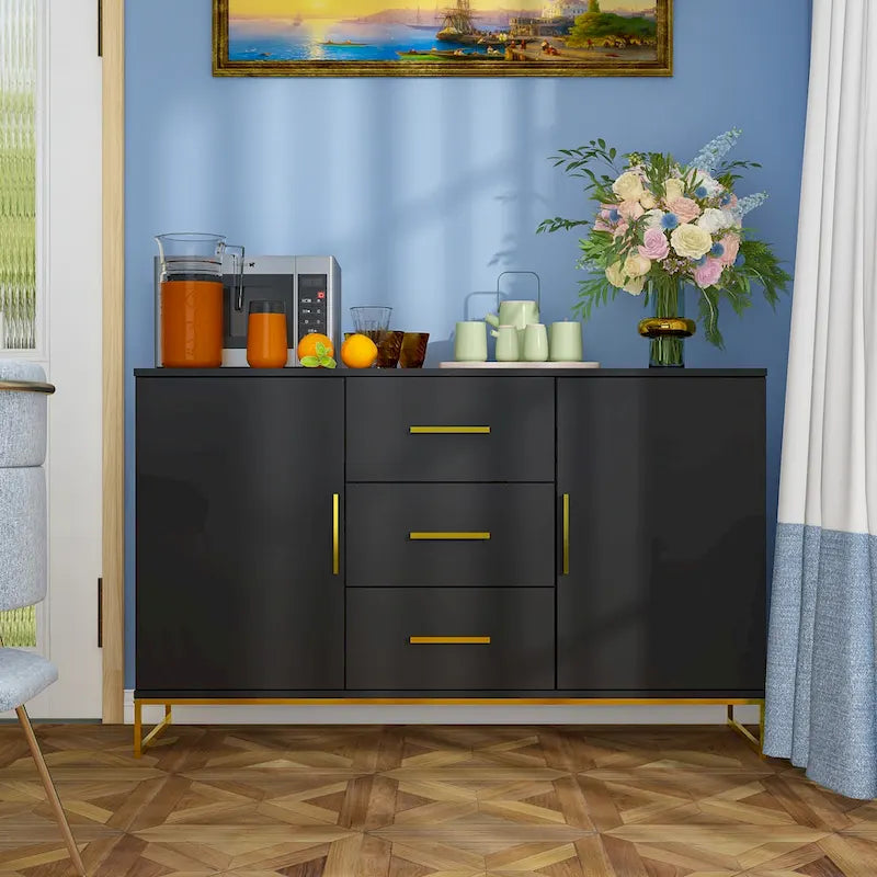 Bahut de 119,9 cm avec deux portes et 3 tiroirs, finition blanche