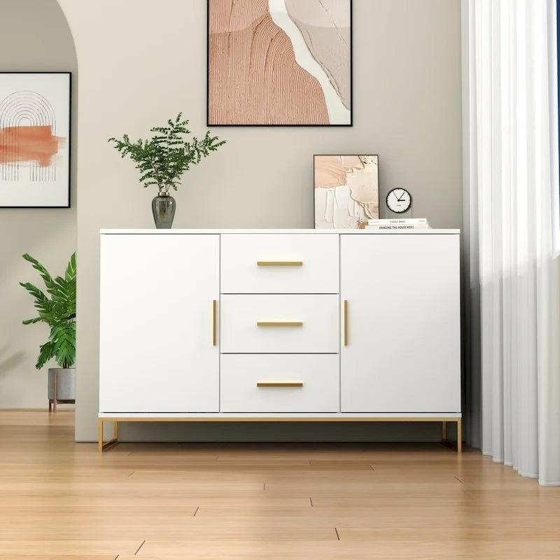 Bahut de 119,9 cm avec deux portes et 3 tiroirs, finition blanche