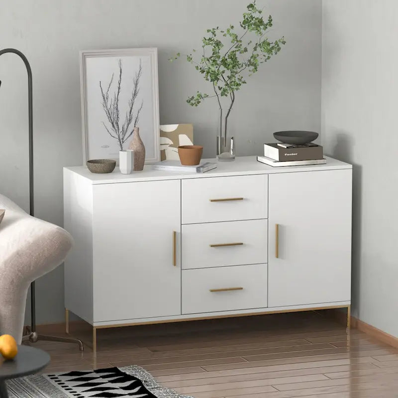 Bahut de 119,9 cm avec deux portes et 3 tiroirs, finition blanche