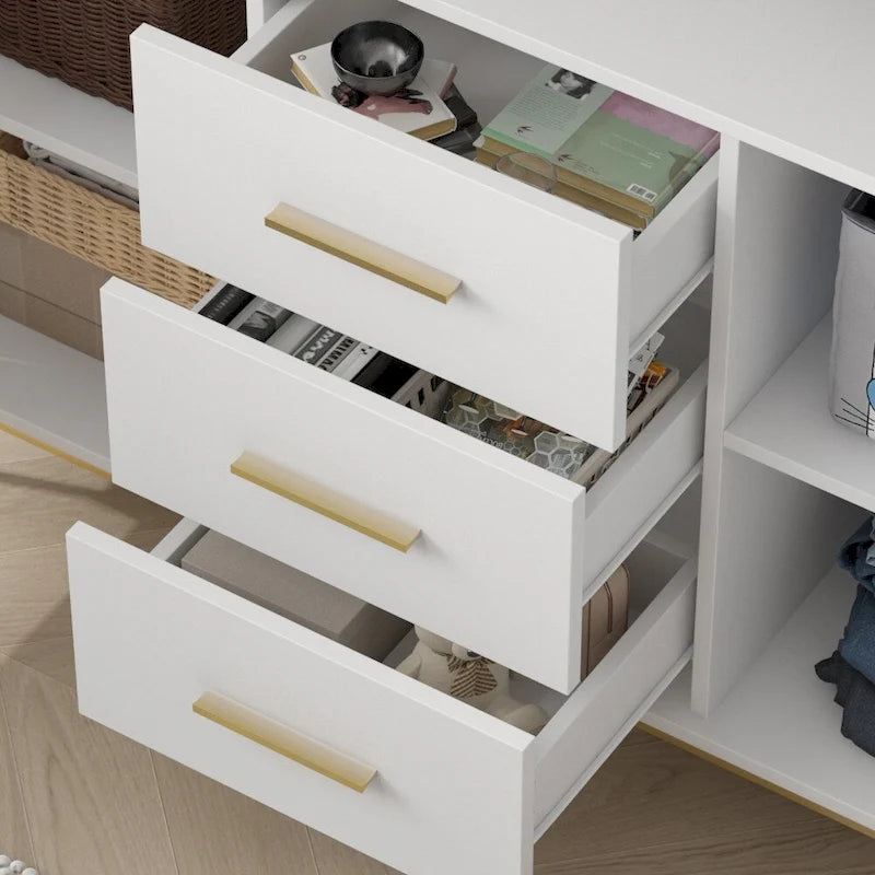 Bahut de 119,9 cm avec deux portes et 3 tiroirs, finition blanche