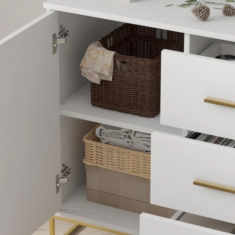 Bahut de 119,9 cm avec deux portes et 3 tiroirs, finition blanche