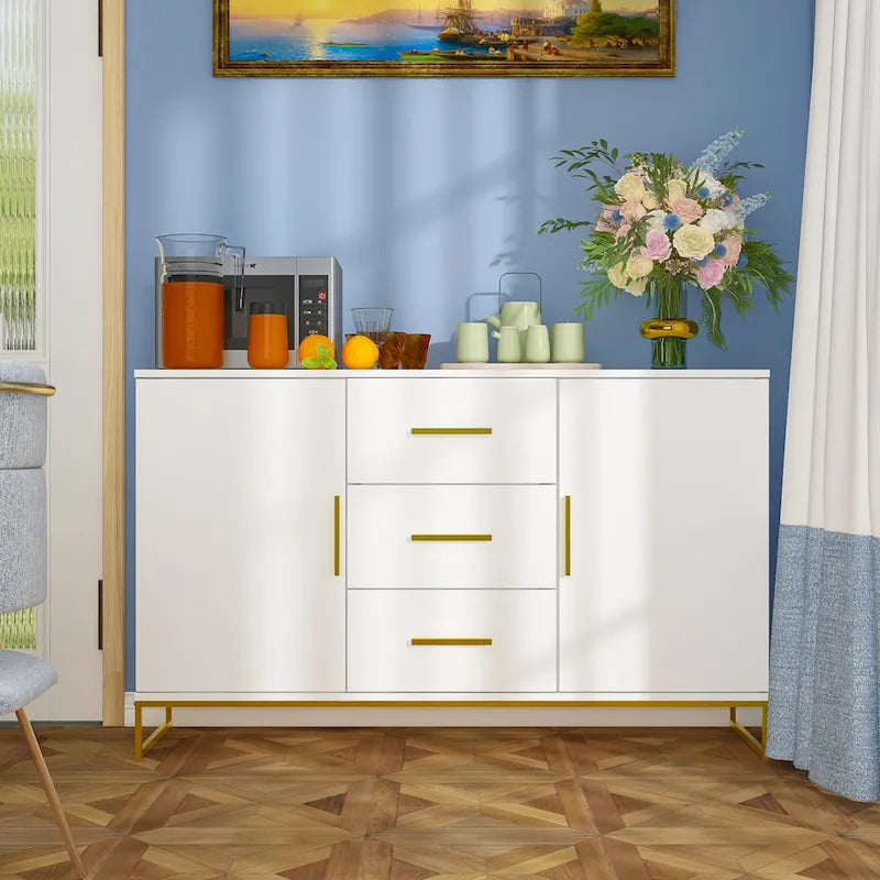 Bahut de 119,9 cm avec deux portes et 3 tiroirs, finition blanche