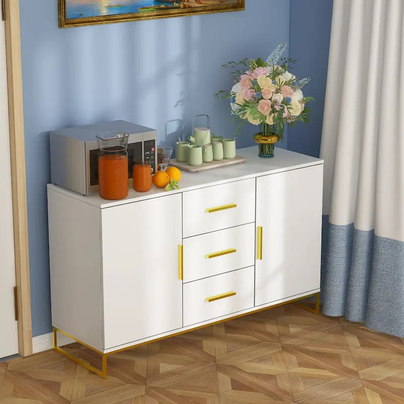 Bahut de 119,9 cm avec deux portes et 3 tiroirs, finition blanche