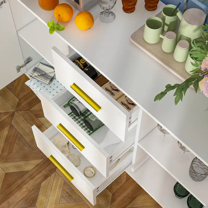 Bahut de 119,9 cm avec deux portes et 3 tiroirs, finition blanche