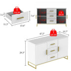 Bahut de 119,9 cm avec deux portes et 3 tiroirs, finition blanche