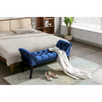 Banc d'appoint en velours capitonné avec pieds en hévéa, capitonnage à boutons, 130 cm de largeur