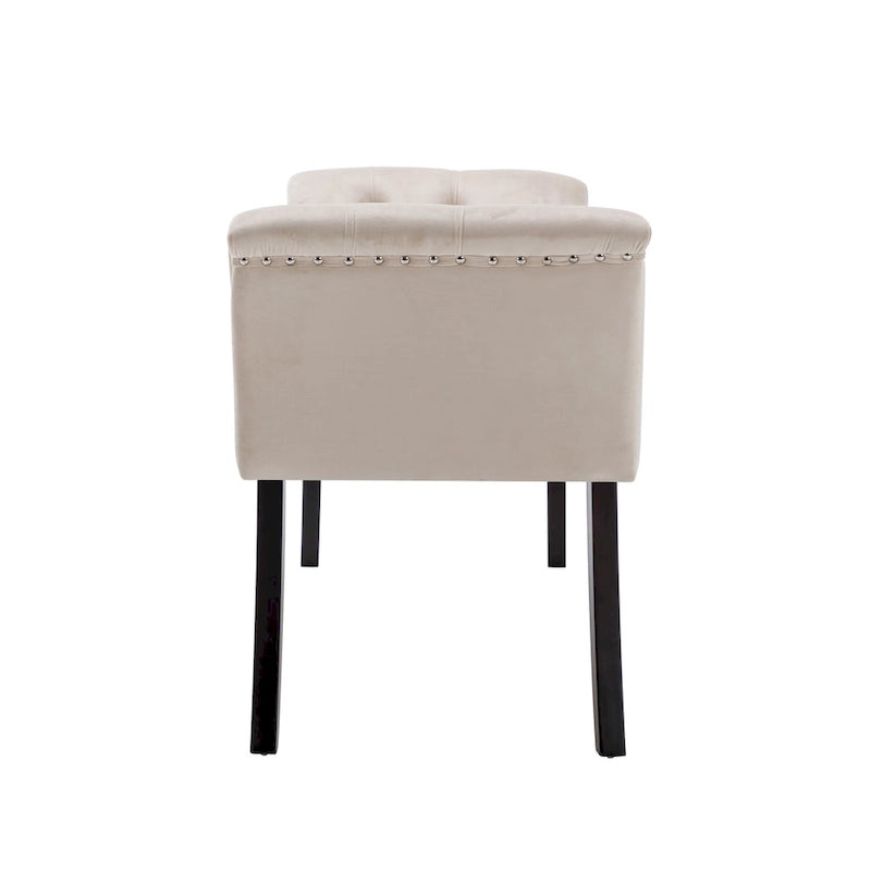 Banc d'appoint en velours capitonné avec pieds en hévéa, capitonnage à boutons, 130 cm de largeur