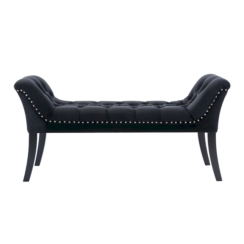 Banc d'appoint en velours capitonné avec pieds en hévéa, capitonnage à boutons, 130 cm de largeur