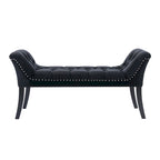 Banc d'appoint en velours capitonné avec pieds en hévéa, capitonnage à boutons, 130 cm de largeur