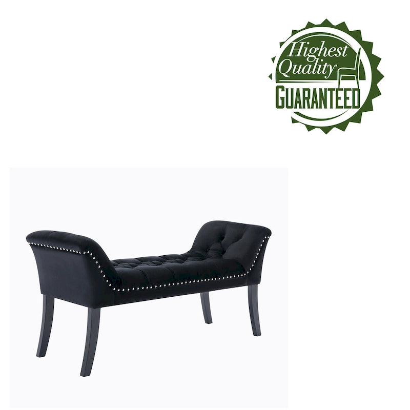 Banc d'appoint en velours capitonné avec pieds en hévéa, capitonnage à boutons, 130 cm de largeur