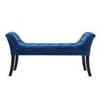Banc d'appoint en velours capitonné avec pieds en hévéa, capitonnage à boutons, 130 cm de largeur