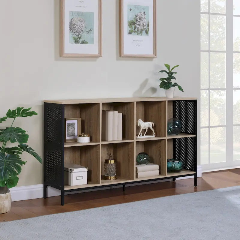 Étagère de Rangement 8 Cubes, Bois et Métal Style Industriel, 58W x 34H