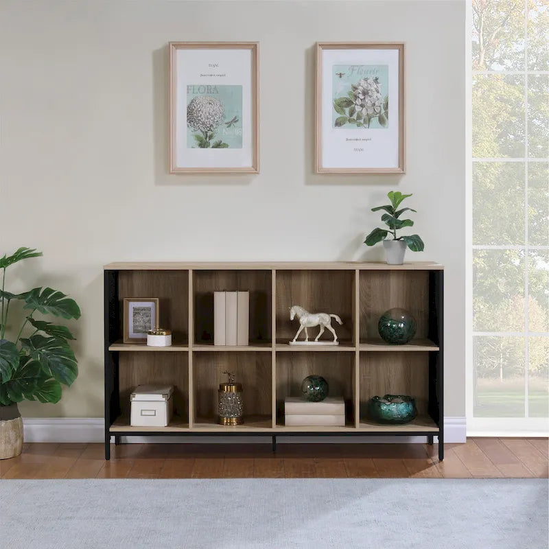 Étagère de Rangement 8 Cubes, Bois et Métal Style Industriel, 58W x 34H