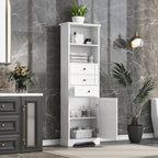 Armoire de rangement haute avec 3 tiroirs, étagères réglables et dispositif anti-basculement