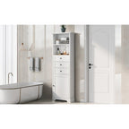 Armoire de rangement haute avec 3 tiroirs, étagères réglables et dispositif anti-basculement