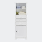 Armoire de rangement haute avec 3 tiroirs, étagères réglables et dispositif anti-basculement